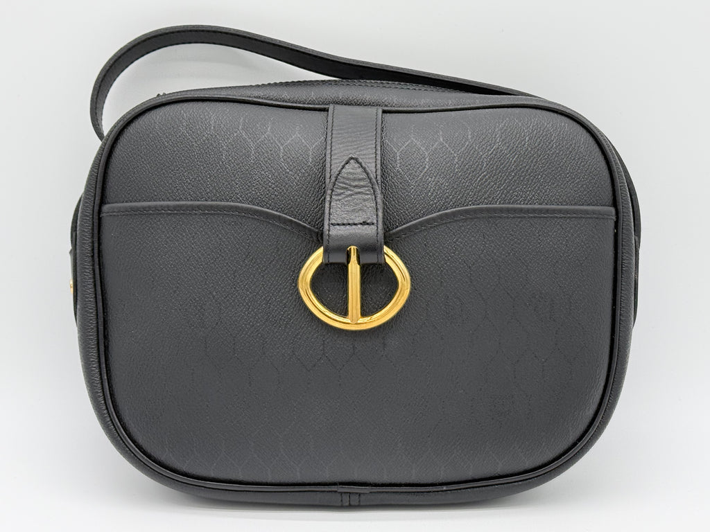 Christian Dior Honeycomb Canvas Shoulder Bag – Black & Gold (SKU: BA2275)