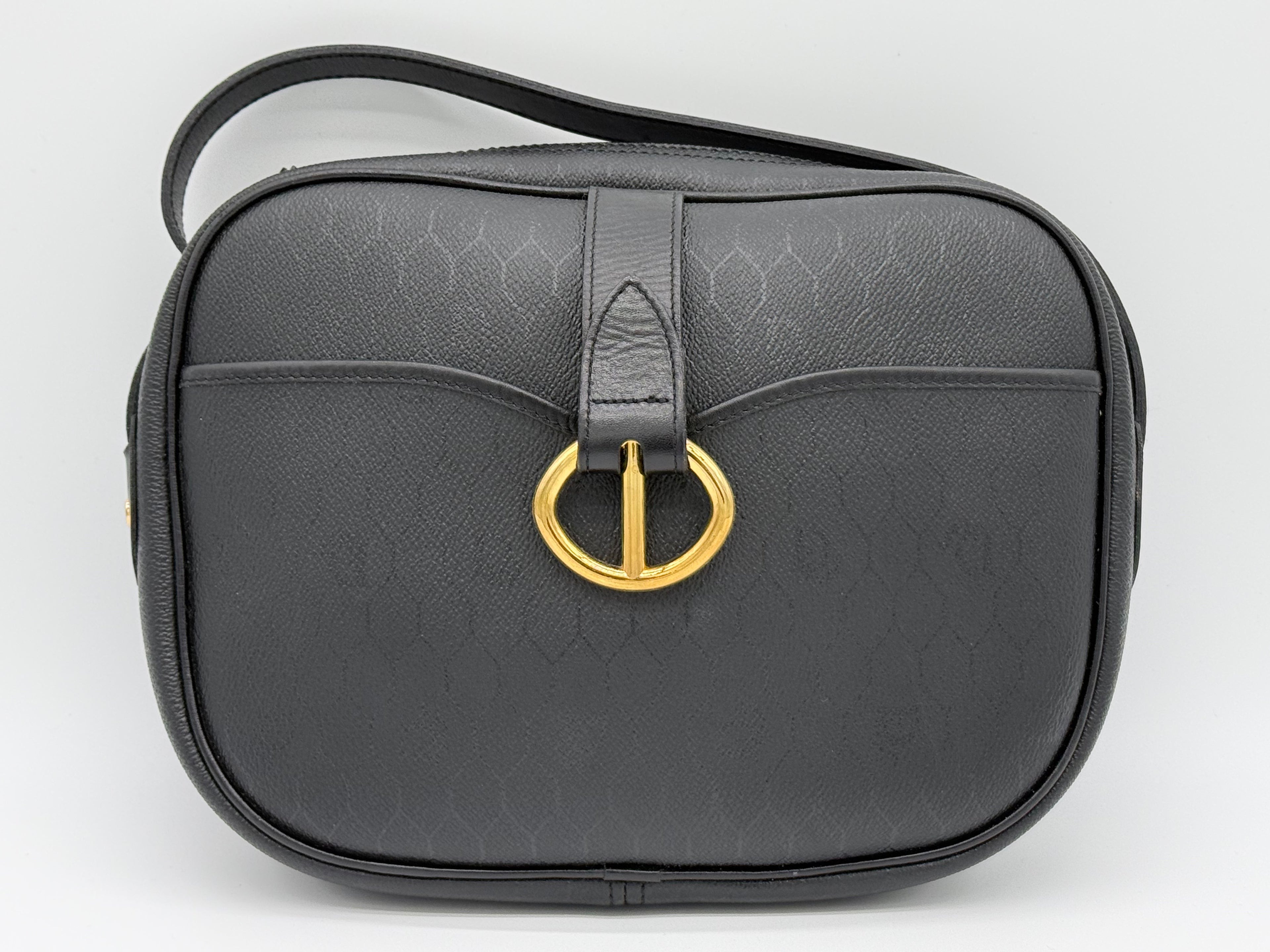 Christian Dior Honeycomb Canvas Shoulder Bag – Black & Gold (SKU: BA2275)