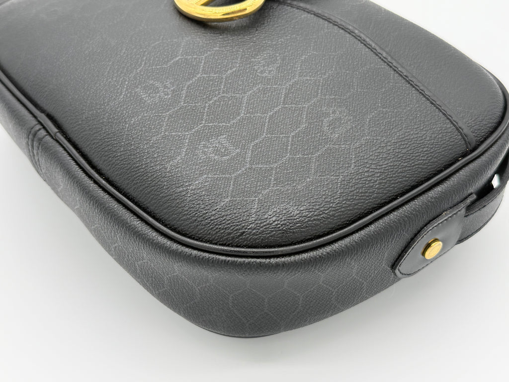 Christian Dior Honeycomb Canvas Shoulder Bag – Black & Gold (SKU: BA2275)