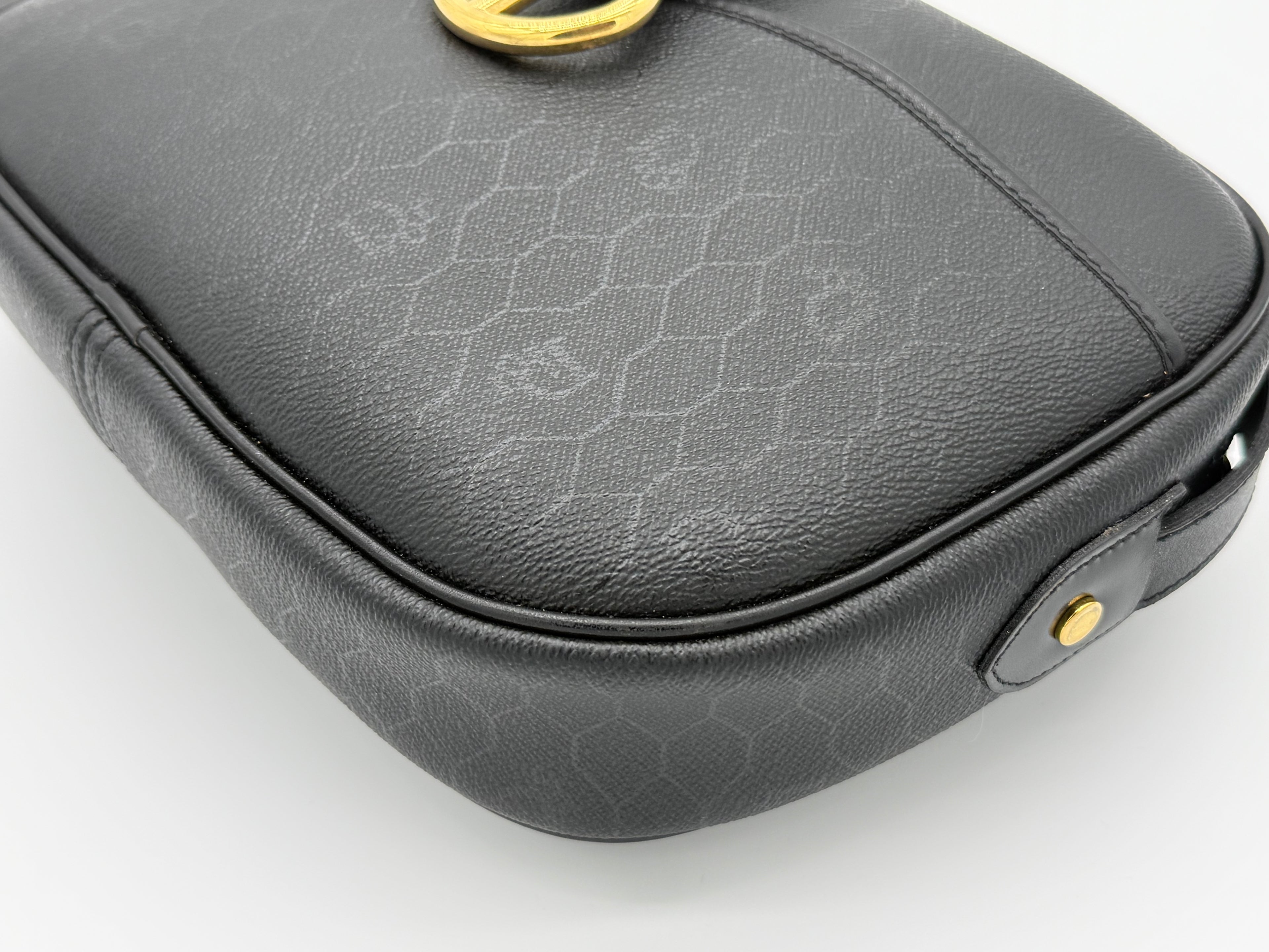 Christian Dior Honeycomb Canvas Shoulder Bag – Black & Gold (SKU: BA2275)