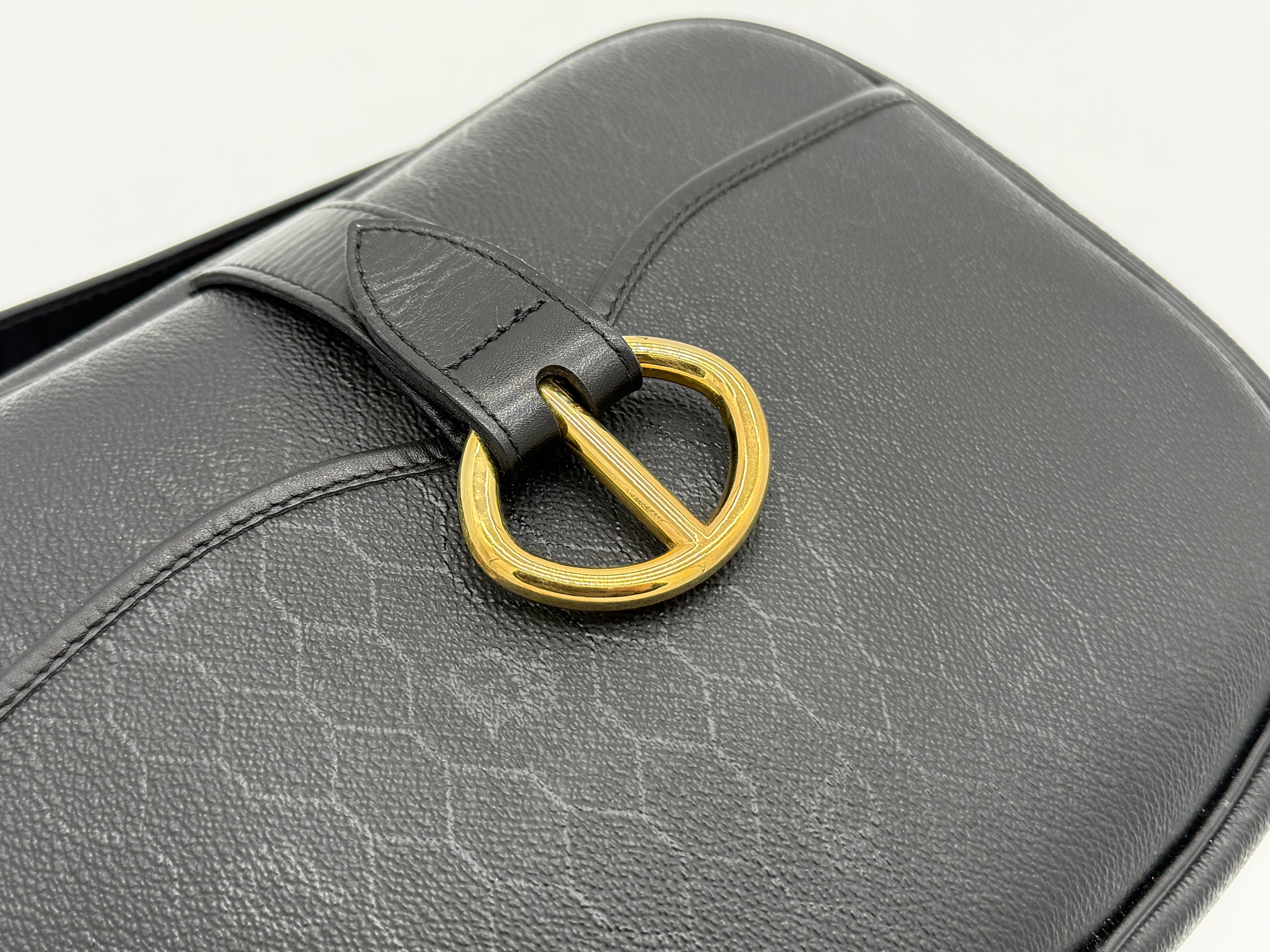 Christian Dior Honeycomb Canvas Shoulder Bag – Black & Gold (SKU: BA2275)