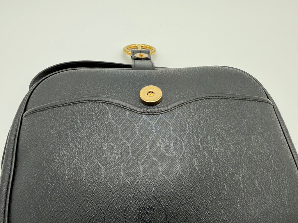 Christian Dior Honeycomb Canvas Shoulder Bag – Black & Gold (SKU: BA2275)