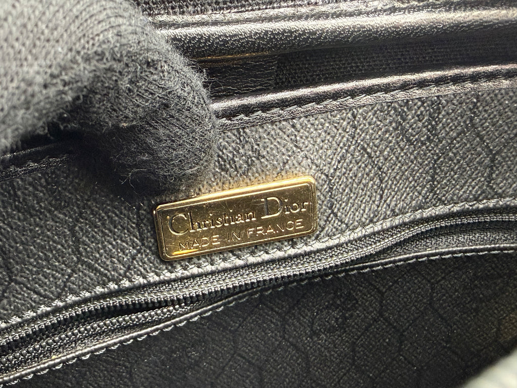 Christian Dior Honeycomb Canvas Shoulder Bag – Black & Gold (SKU: BA2275)