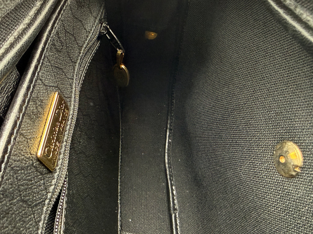 Christian Dior Honeycomb Canvas Shoulder Bag – Black & Gold (SKU: BA2275)