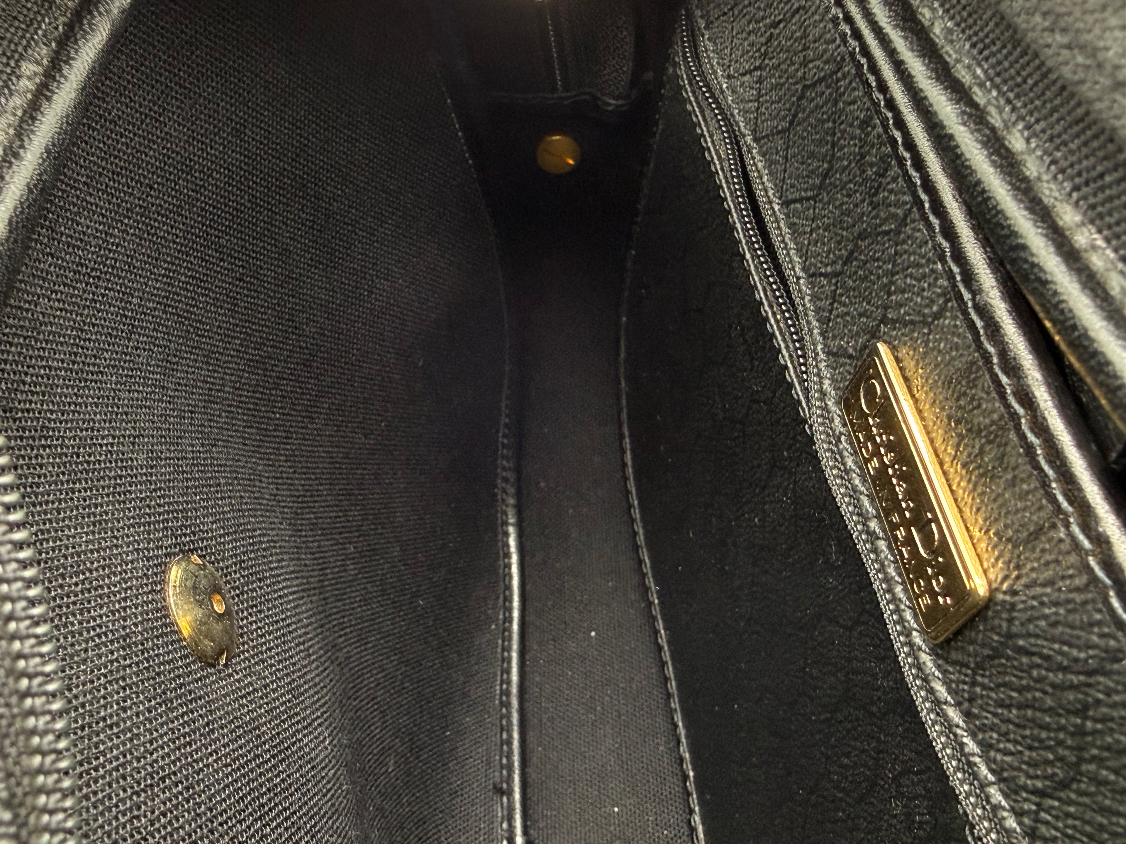 Christian Dior Honeycomb Canvas Shoulder Bag – Black & Gold (SKU: BA2275)