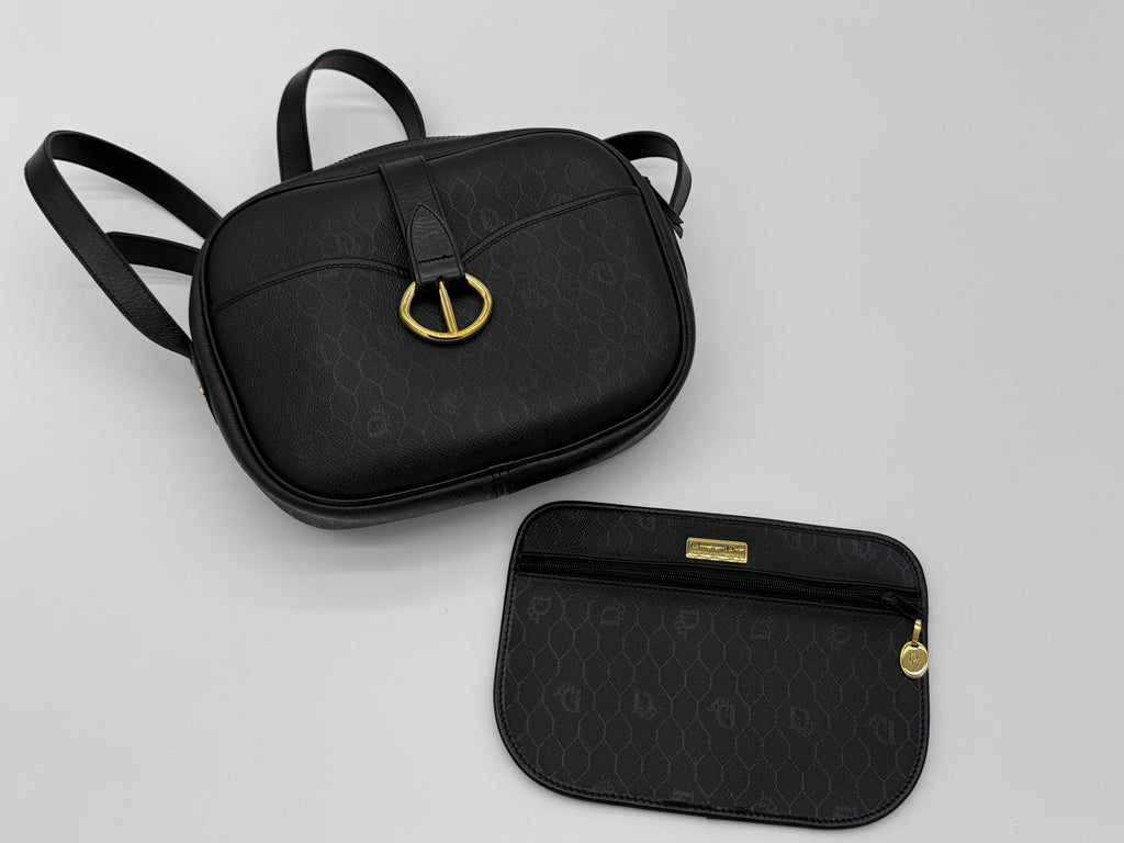 Christian Dior Honeycomb Canvas Shoulder Bag – Black & Gold (SKU: BA2275)