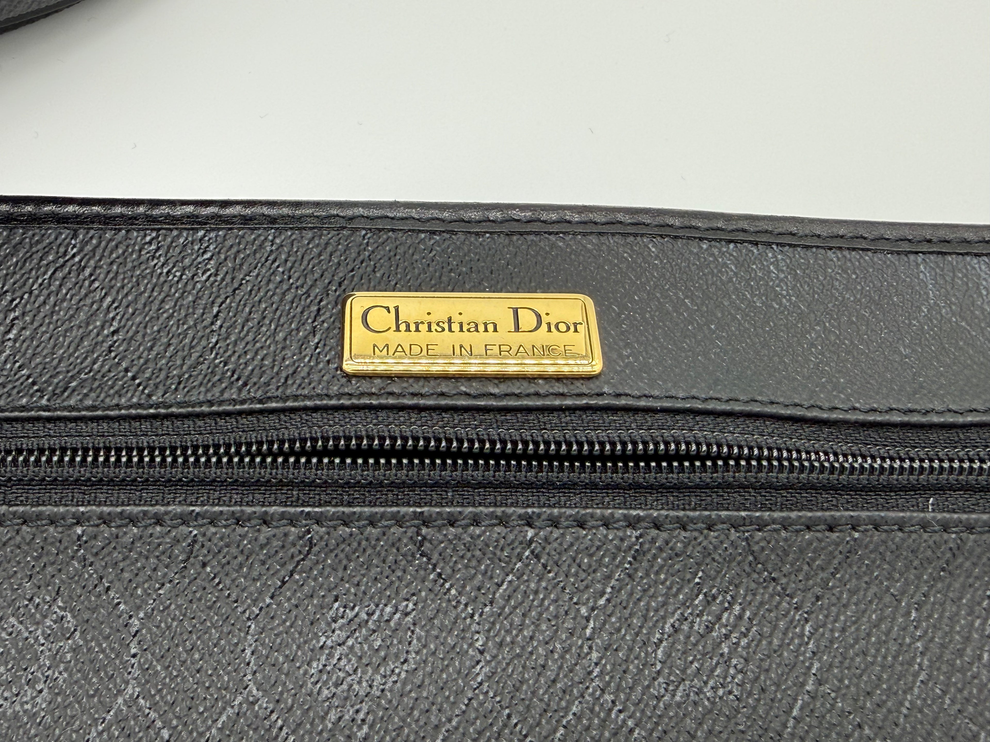 Christian Dior Honeycomb Canvas Shoulder Bag – Black & Gold (SKU: BA2275)