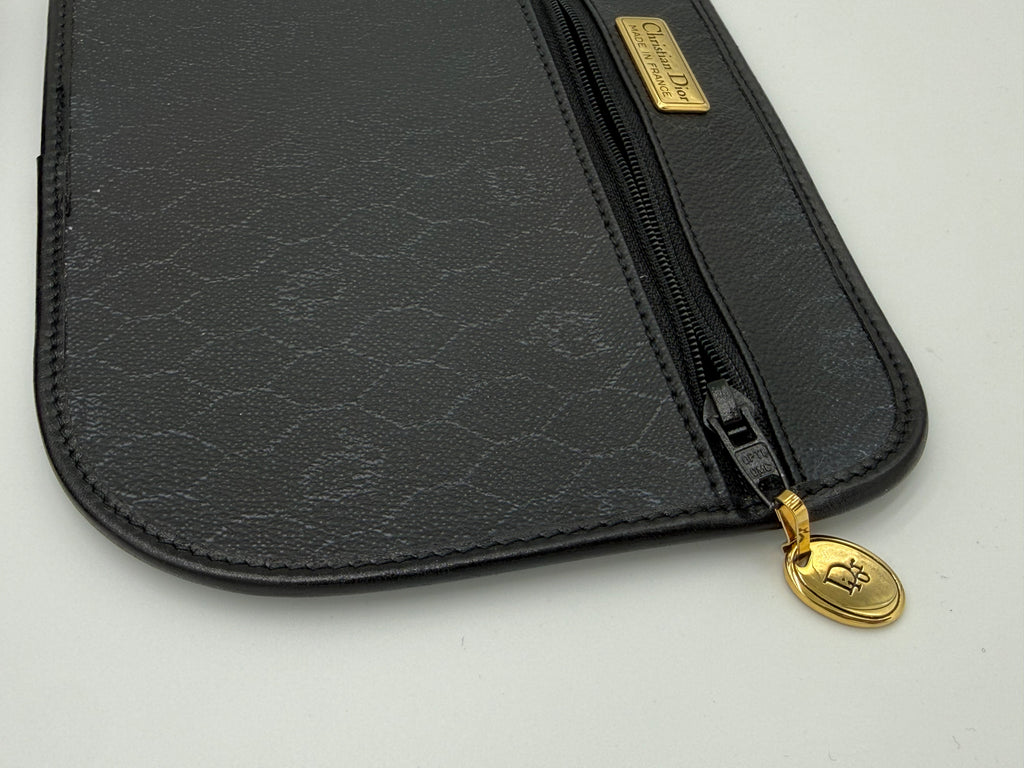 Christian Dior Honeycomb Canvas Shoulder Bag – Black & Gold (SKU: BA2275)