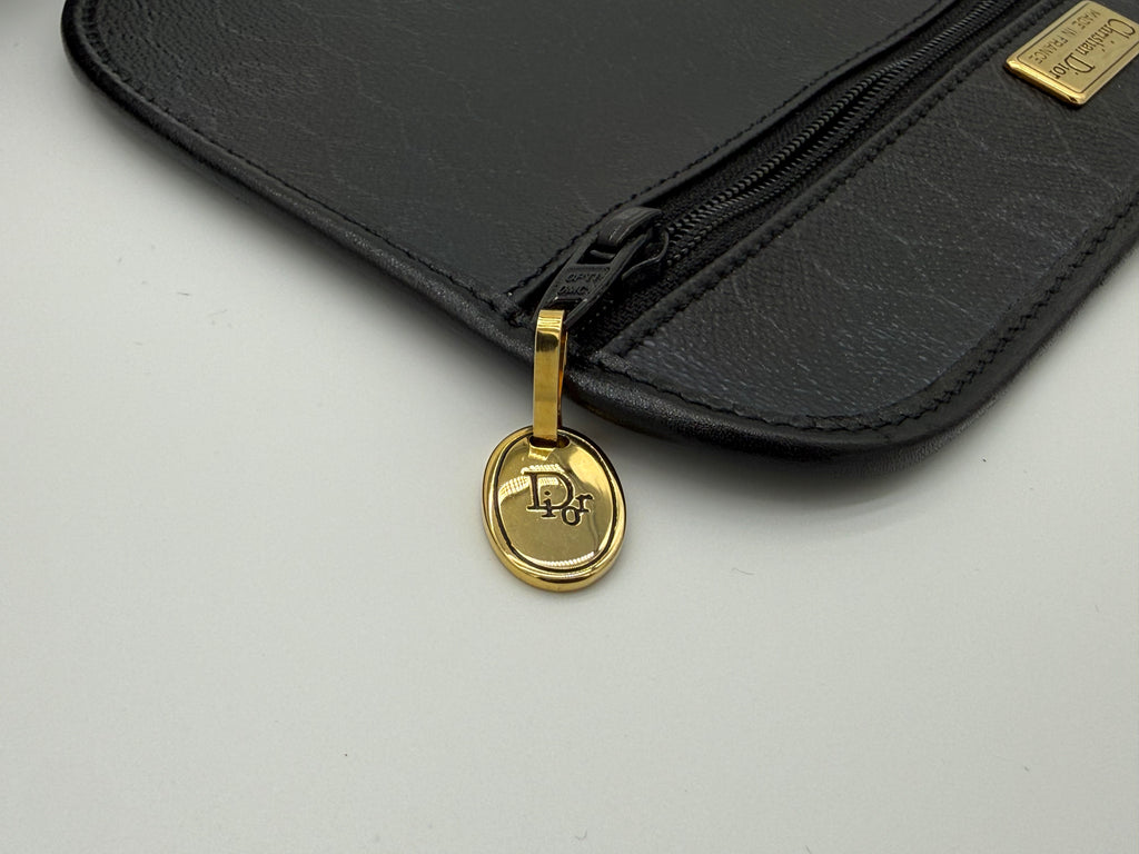 Christian Dior Honeycomb Canvas Shoulder Bag – Black & Gold (SKU: BA2275)