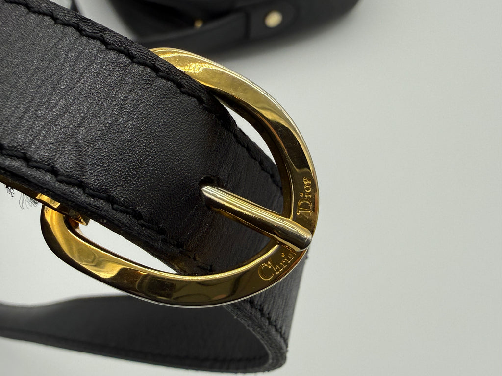 Christian Dior Honeycomb Canvas Shoulder Bag – Black & Gold (SKU: BA2275)