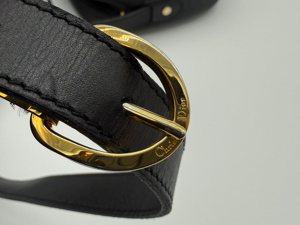 Christian Dior Honeycomb Canvas Shoulder Bag – Black & Gold (SKU: BA2275)