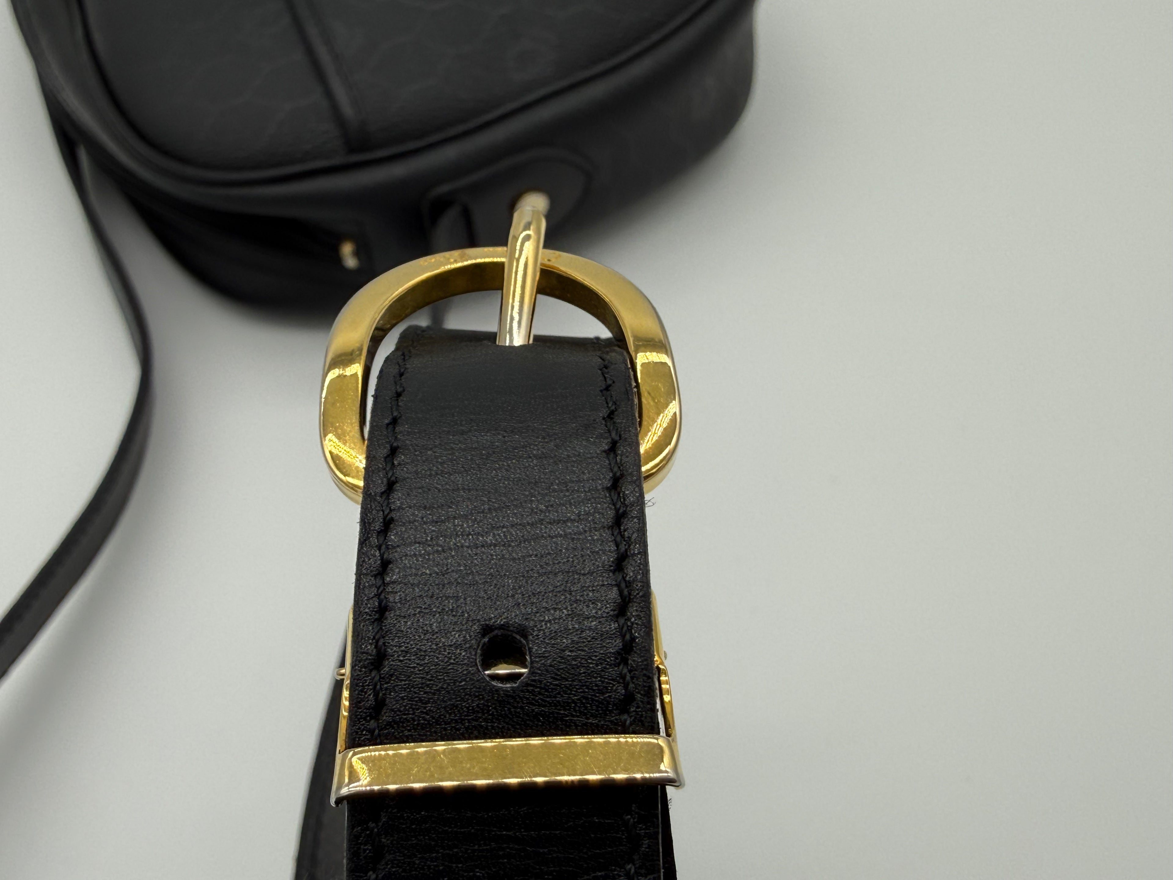 Christian Dior Honeycomb Canvas Shoulder Bag – Black & Gold (SKU: BA2275)