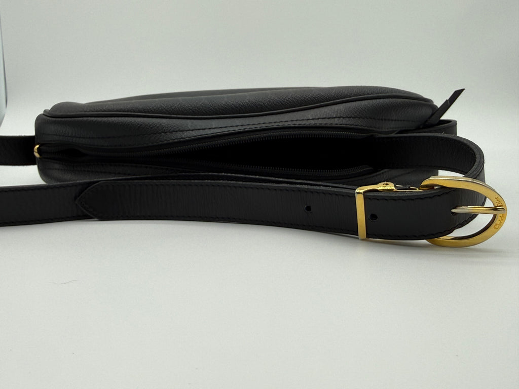 Christian Dior Honeycomb Canvas Shoulder Bag – Black & Gold (SKU: BA2275)